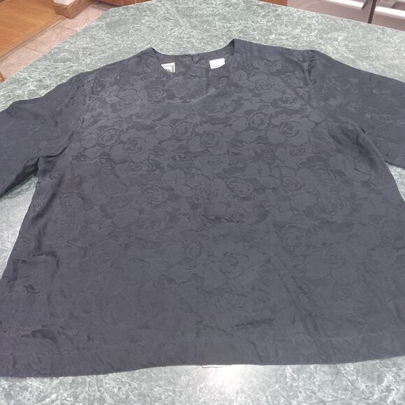 Vintage Peaches & Smith 100% Silk Short Sleeve Black Floral Tunic Top Classy EUC - Picture 1 of 10